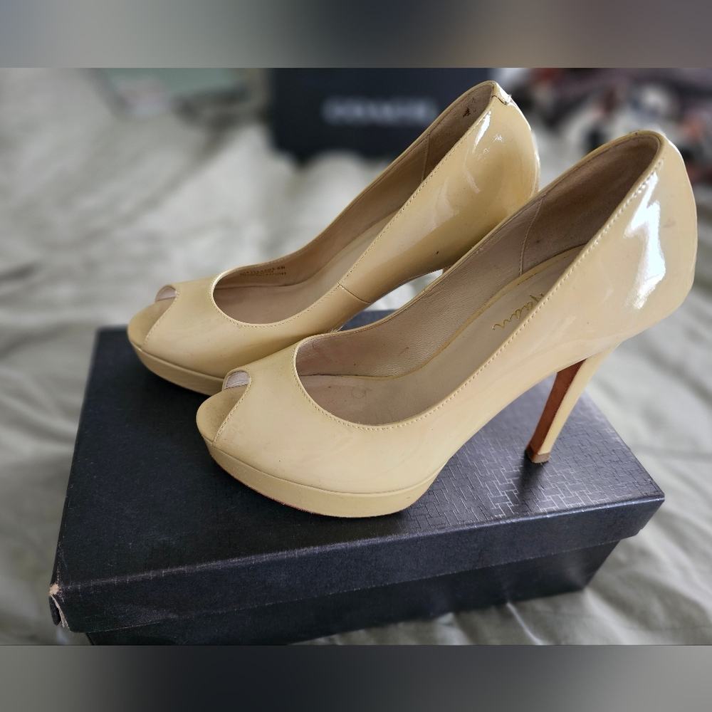 Cole Haan Nude Peep-Toe Heels